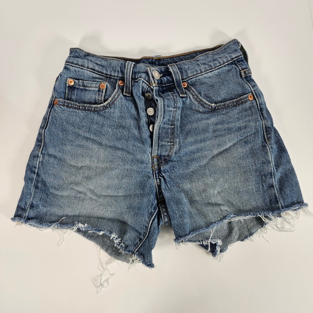 Levis 501 Original High Rise Denim Shorts Medium Wash Button Fly W24